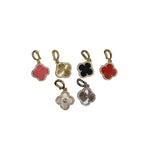Gold tone clover scarf charm available in red, pink, black, gold, silver, and white