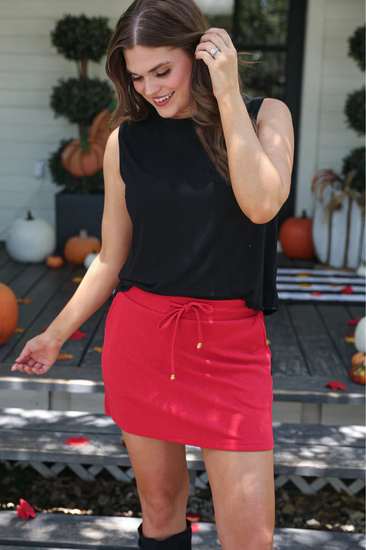 Red ribbed skort 