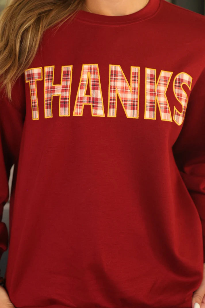 Burgundy Plaid Patch Fall Pullover
