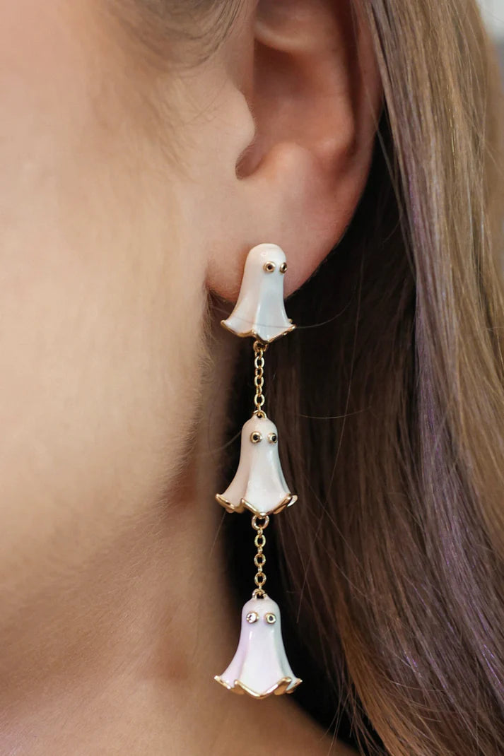 White enamel & gold plated ghost earrings 
