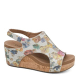 Floral cork wedge sandal with peep toe and adjustable strap