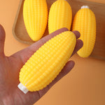 Corn-shaped slow-rising squishy sensory toy.