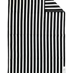 Black and white striped double-sided microfiber hand towel with waffle weave texture.