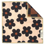 Reversible microfiber washcloth with brown checkered print and beige floral pattern