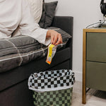 Black and white checkered 4-gallon trash liners for small waste baskets.