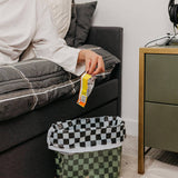 Black and white checkered 4-gallon trash liners for small waste baskets.