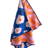 Crae Fidget reversible microfiber hand towel, 19x29 in, floral blue front and zebra stripe back.