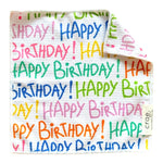 Crae Double-sided microfiber washcloth with colorful doodle-style “Happy Birthday” lettering on both sides.