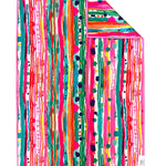 Crae Jaya double-sided hand towel with colorful hand-painted stripes and dotted accents in bold hues