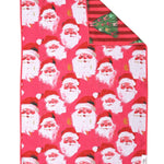 Reversible Christmas hand towel with vintage Santas and pink striped Christmas trees.