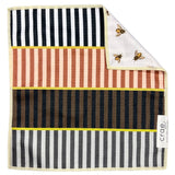 Reversible microfiber washcloth with colorful stripes and bee print design