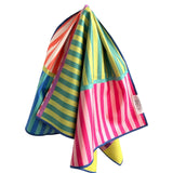 Crae Piper reversible microfiber hand towel, 19x29 in, bold striped multicolor front and magenta back. 