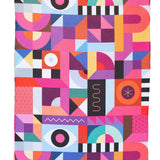 Crae Prism microfiber hand towel, 17x27 in, bold geometric patchwork in pink, purple, teal, and yellow.