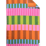 Crae Saltwater Taffy hand towel with bold pink, orange, green, blue, brown, and lime stripes.