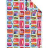 Sardine print double-sided microfiber hand towel with waffle weave texture.