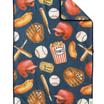 Baseball-themed microfiber hand towel with colorful game day icons and waffle weave texture