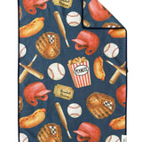 Baseball-themed microfiber hand towel with colorful game day icons and waffle weave texture