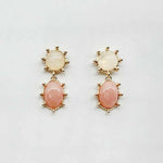 Cream and pink gold studded double drop earrings, 1.25 inch length.