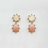 Cream and pink gold studded double drop earrings, 1.25 inch length.