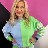 Blue & Green Gingham Sleeve Sweatshirt