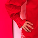 Red Ruffle Mock Neck Top