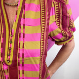 Pink Mixed Print Puff Sleeve Dress