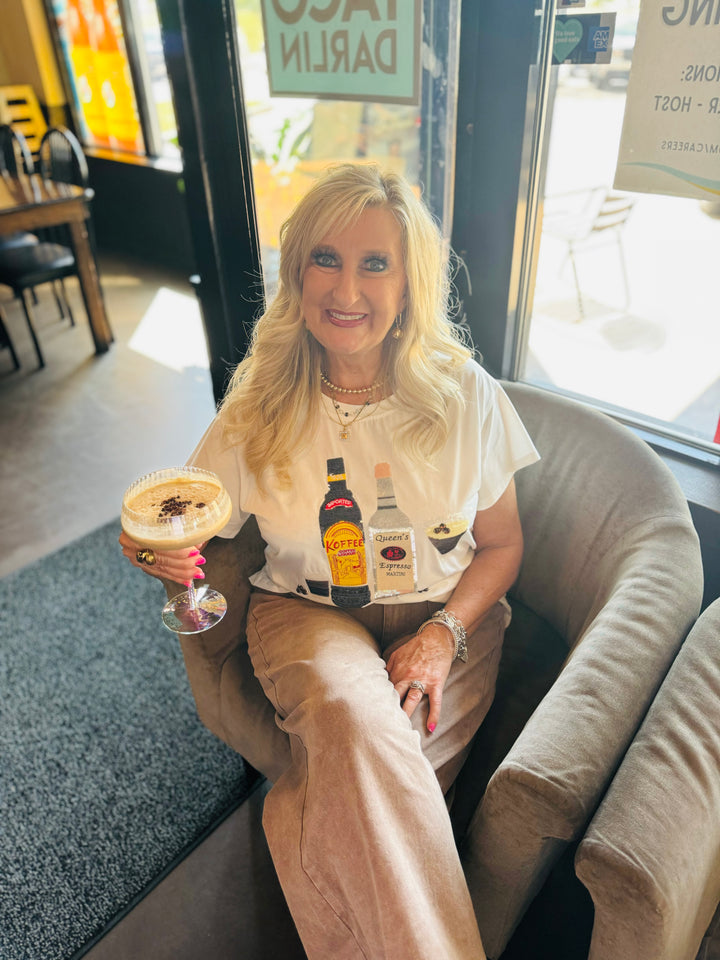 Queen Of Sparkle Espresso Tee with sequins and rhinestones.