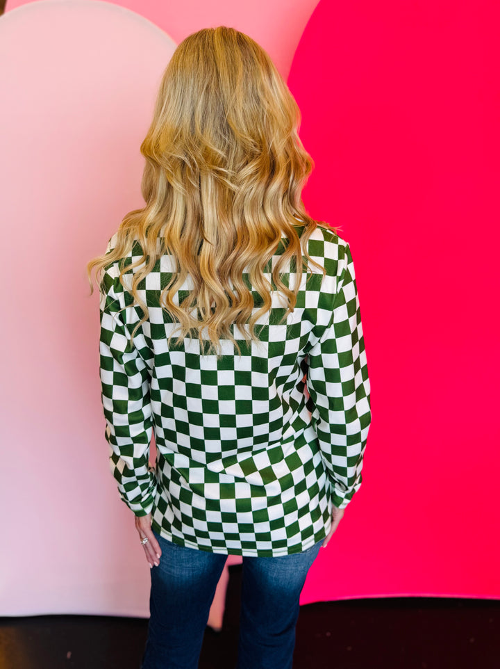 Green & White Checkered Pep Rally Pullover