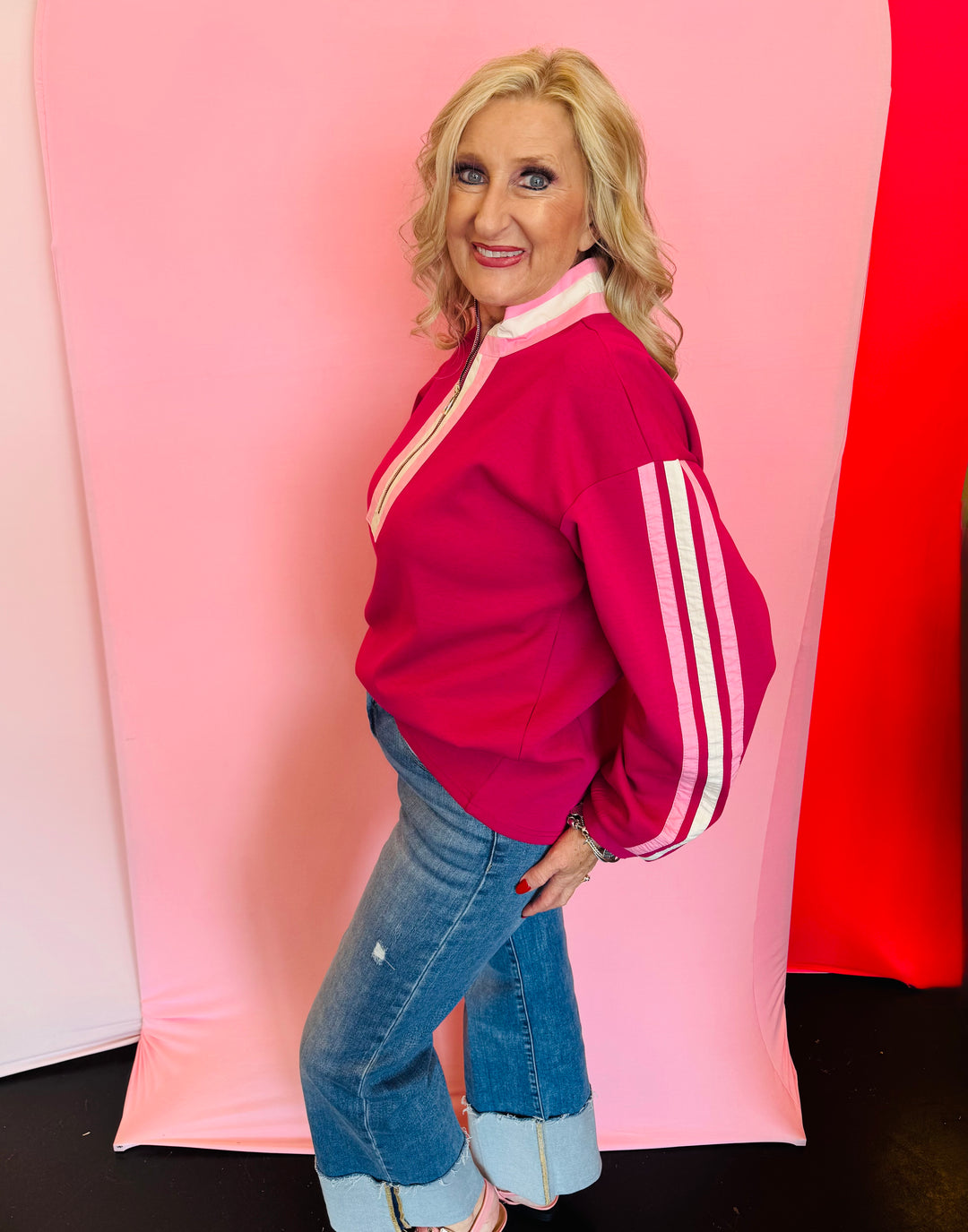 Magenta Contrast Zip-Up
