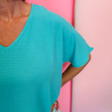Turquoise Woven V-Neck Top
