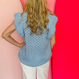 Casey Blue Ruffle Sleeve Sweater