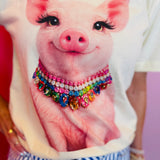 Jewel Collared Smiley Pig Tee (Ivory)