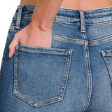 Zenana Mid-Rise Straight Raw Hem Jeans