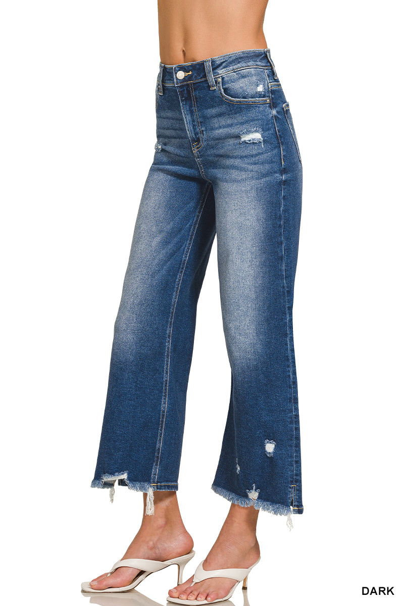 Zenana Dark Distressed Raw Hem Jeans