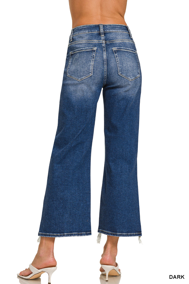 Zenana Dark Distressed Raw Hem Jeans