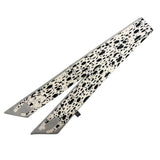 White Dalmatian scarf tie with black spots and gray border, 34 inches.