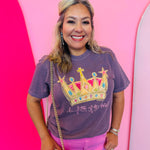Purple graphic tee with colorful jeweled crown and Daughter of the King text