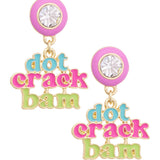 Lilac Dot Crack Bam earrings with Mahjong tile-inspired enamel designs.
