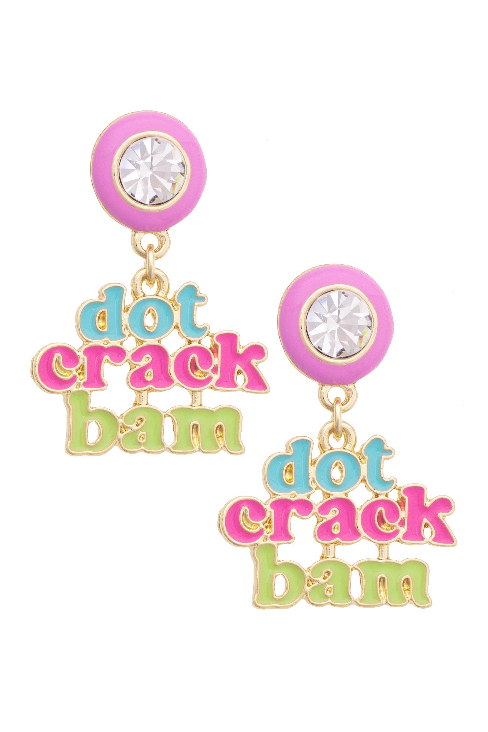 Lilac Dot Crack Bam earrings with Mahjong tile-inspired enamel designs.