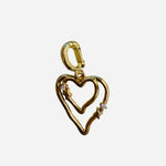 Gold double heart scarf charm with rhinestones and clasp closure
