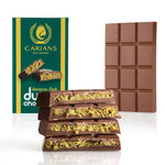 Luxury Dubai chocolate bar with pistachio cream and crispy kataifi layers in elegant packaging.