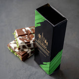 Dubai Chocolate Bar Pistachio with flaky pastry, pistachio butter, and rich chocolate layers.