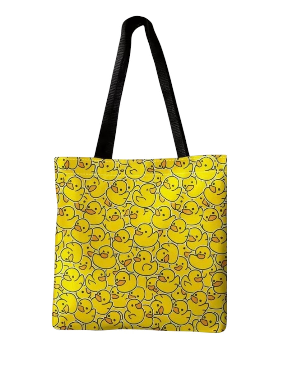 Duckling tote bag with long handles made from durable washable polyester.