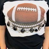 Jewel Collared Black & Clear Football Tee