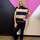 Mocha & Black Stripe Mock Neck Sweater