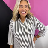 Black Striped Collared Shirt Dress