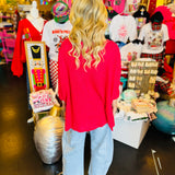 V-Neck Magenta Waffle Knit Top