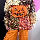 Queen Of Sparkles Colorblock Floral Print Gingham Pumpkin Sweatshirt