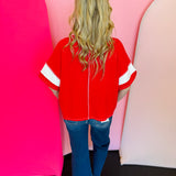 Red Colorblock Terry Top