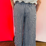 Black Gingham Wide Leg Pants